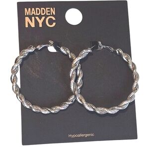 Madden NYC Silver Twisted Hoop Earrings